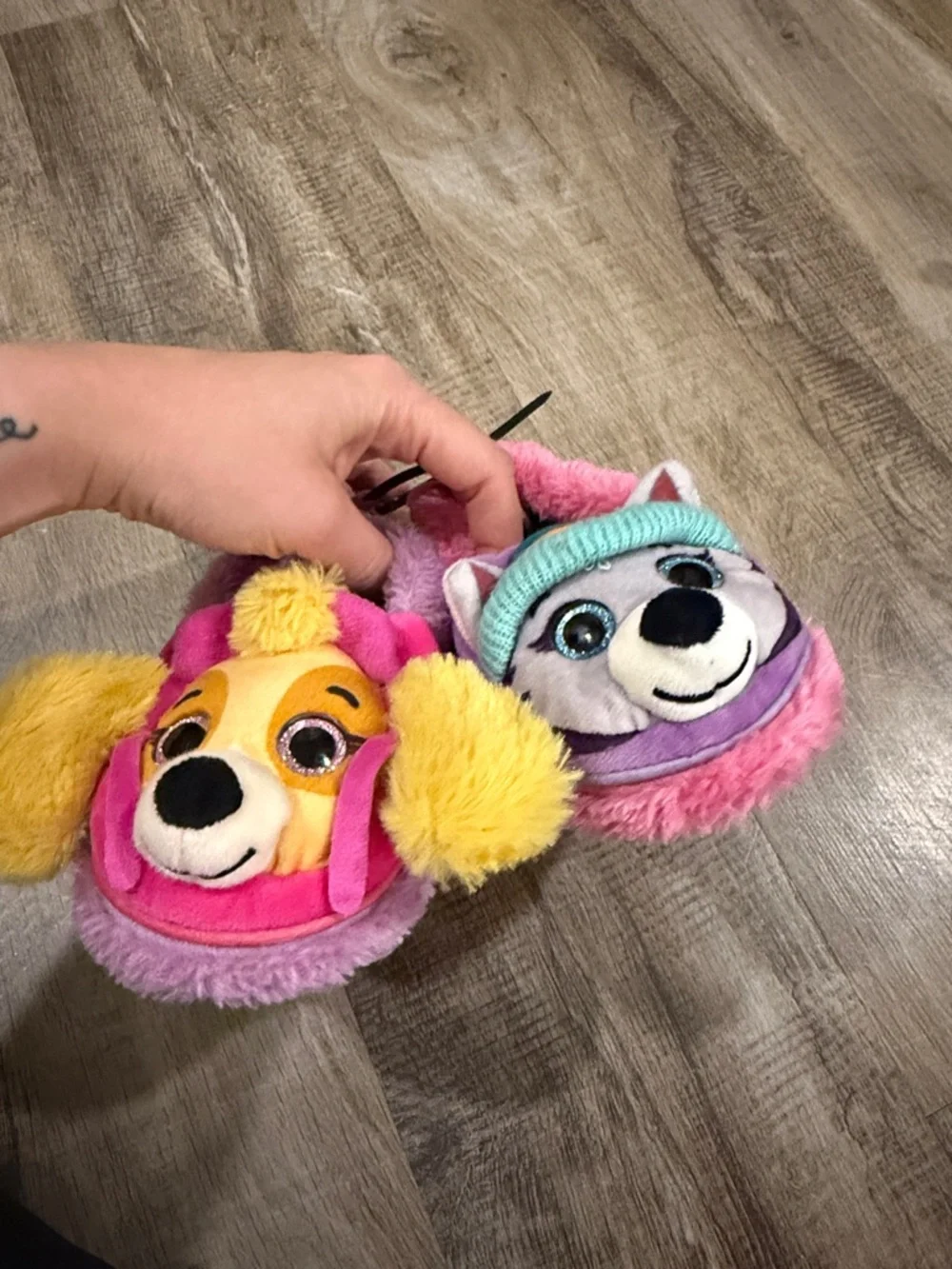 Girls Plush Character Slippers - Pink & Purple 7-8